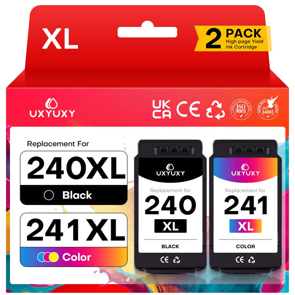 240XL 241XL Ink Cartridge for Canon Ink 240 and 241 for Pixma MG3620 TS5120 MG3520 MG3220 MX472 MX452 Printing (Black, Tri-Color, 2 Pack)