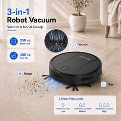PrettyCare C2-v2 Robot Vacuum and Mop Combo Cleaner, 3-in-1, 8000Pa Suction, 5200mAh Battery, Black