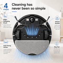 PrettyCare C2-v2 Robot Vacuum and Mop Combo Cleaner, 3-in-1, 8000Pa Suction, 5200mAh Battery, Black