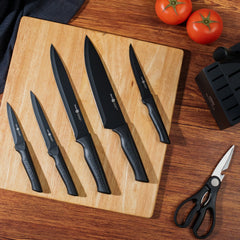 NULAS Knife Set, 14Piece Knife Sets for Kitchen with Block, Dishwasher Safe, Built in Sharpener Block, Black