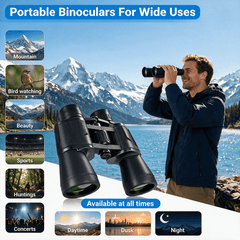 20x52 High Power Binoculars, 28mm Large Eyepiece, BAK4 Prism FMC Lens, IPX4 Waterproof with Smartphone Adapter, Black for Bird Watching Hunting Hiking