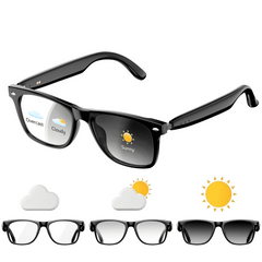 LUOMATE Smart Bluetooth Glasses with Photochromic Lenses for Men and Women - UV/Blue Light Protection, Voice Assistant, Hands-Free Calls, Music Playback, Lightweight for Business & Travel