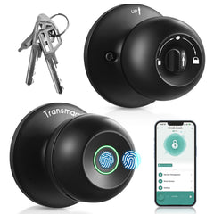 Transmart Smart Door Lock, Fingerprint Lock Knob with App Control, IP65 Weatherproof, 3 in 1 Smart Lock with Fingerprint&key&WiFi for Home, Office, Hotels(Black)