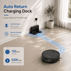 PrettyCare C2-v2 Robot Vacuum and Mop Combo Cleaner, 3-in-1, 8000Pa Suction, 5200mAh Battery, Black