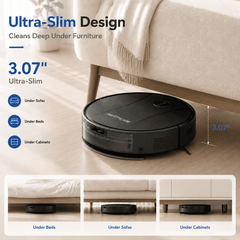 PrettyCare C2-v2 Robot Vacuum and Mop Combo Cleaner, 3-in-1, 8000Pa Suction, 5200mAh Battery, Black
