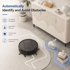 PrettyCare C2-v2 Robot Vacuum and Mop Combo Cleaner, 3-in-1, 8000Pa Suction, 5200mAh Battery, Black